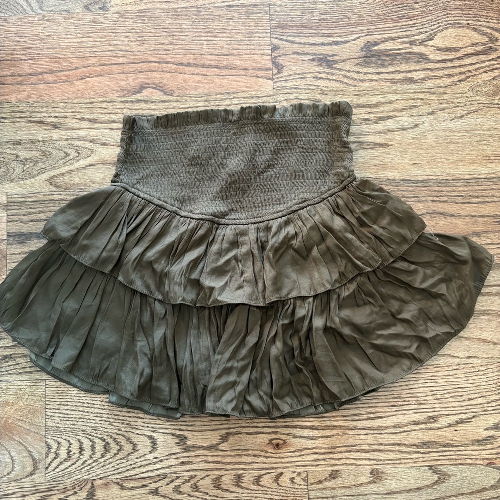 Brown Mini Bubble Skirt with Tiered Ruffles